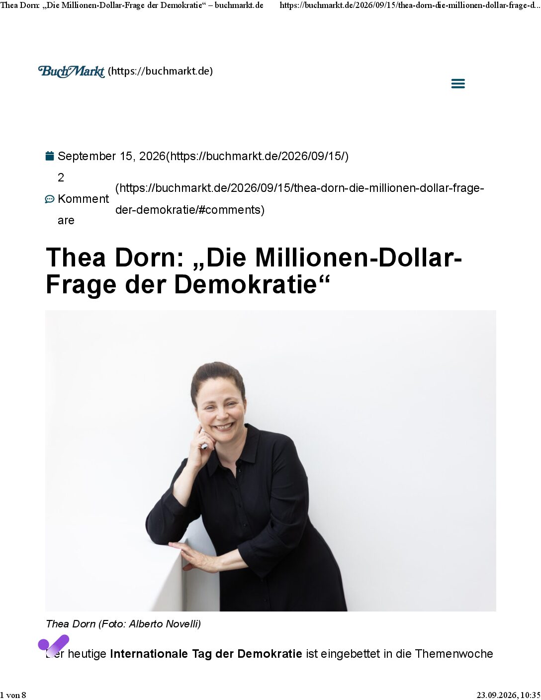 Thea Dorn_ „Die Millionen-Dollar-Frage der Demokratie“ – buchmarkt.de